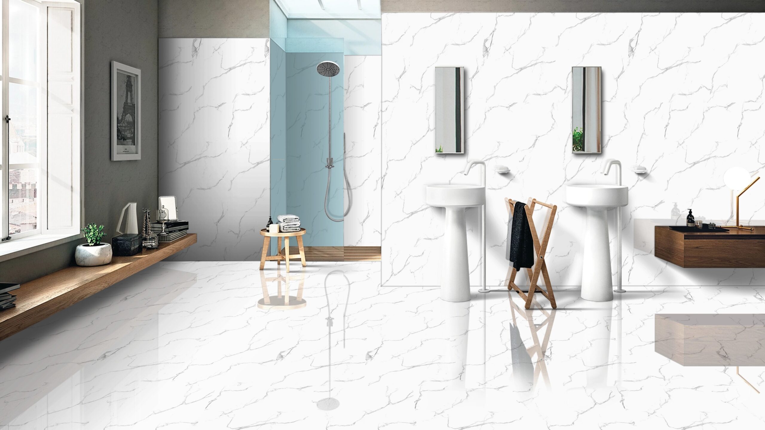 Carrara Grey Glossy 60cm x 120cm 9mm